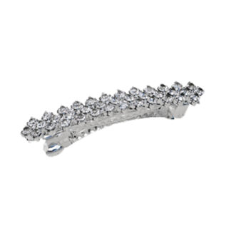 A silver barrette with a bunch of white flowers