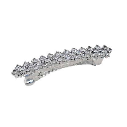 A silver barrette with a bunch of white flowers